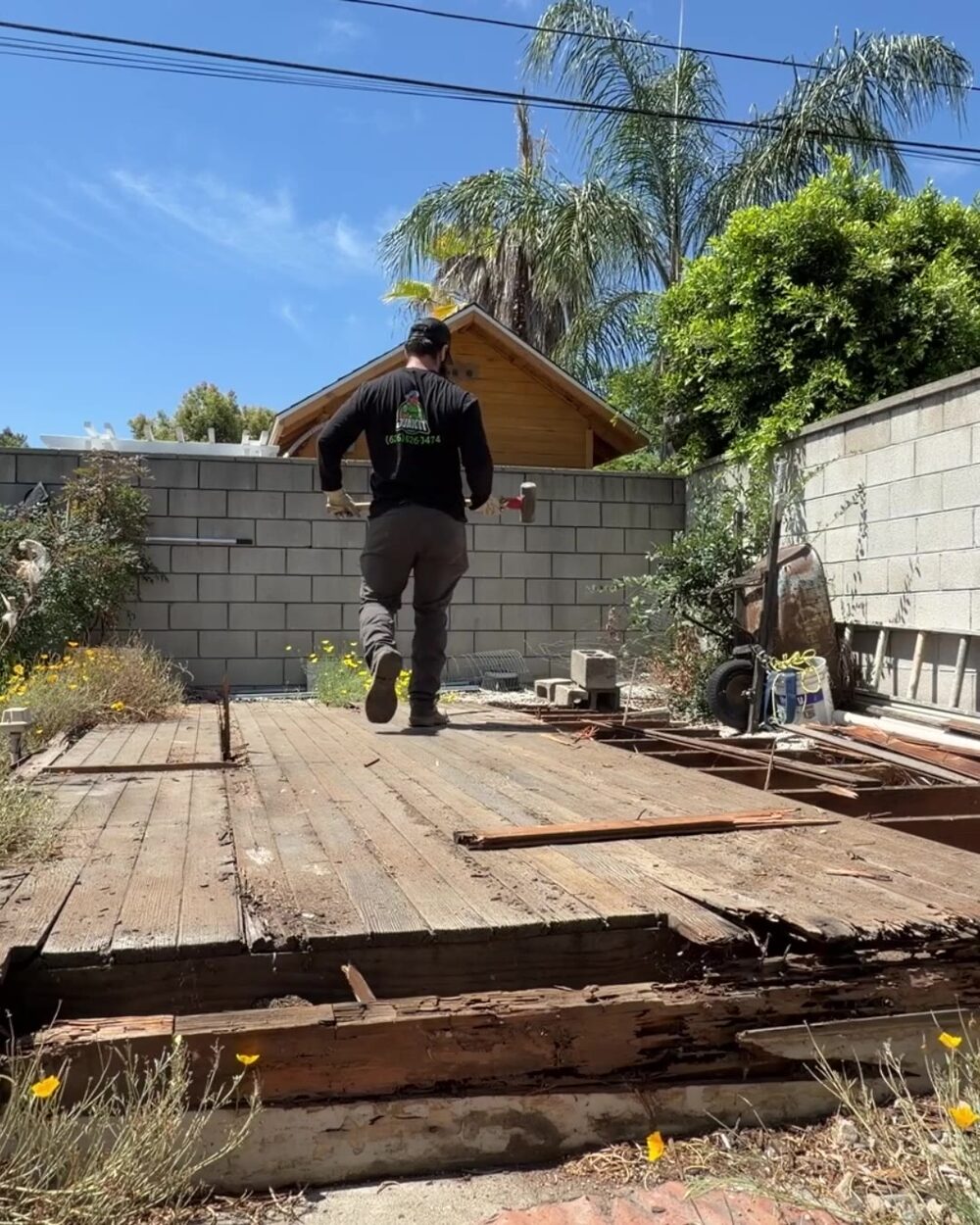 Old backyard shed foundation before demolition in Glendora, San Gabriel Valley