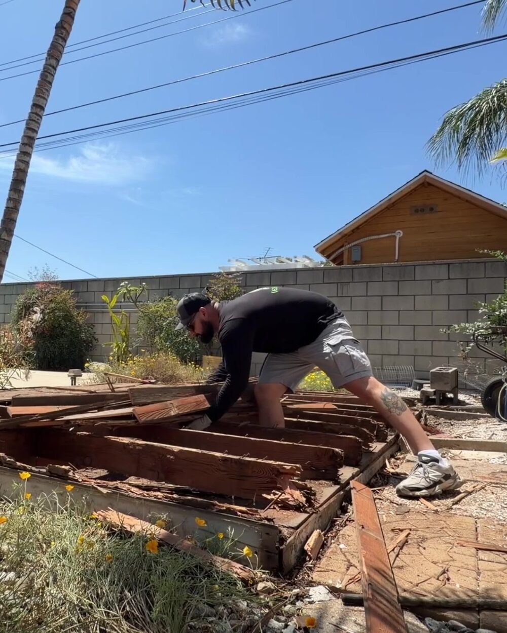 JunkFit crew demolishing an old backyard shed in Glendora, CA